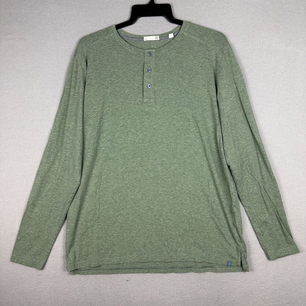 Tasc Men's Size XL Everywear Long Sleeve Henley Top Green Performance Casual